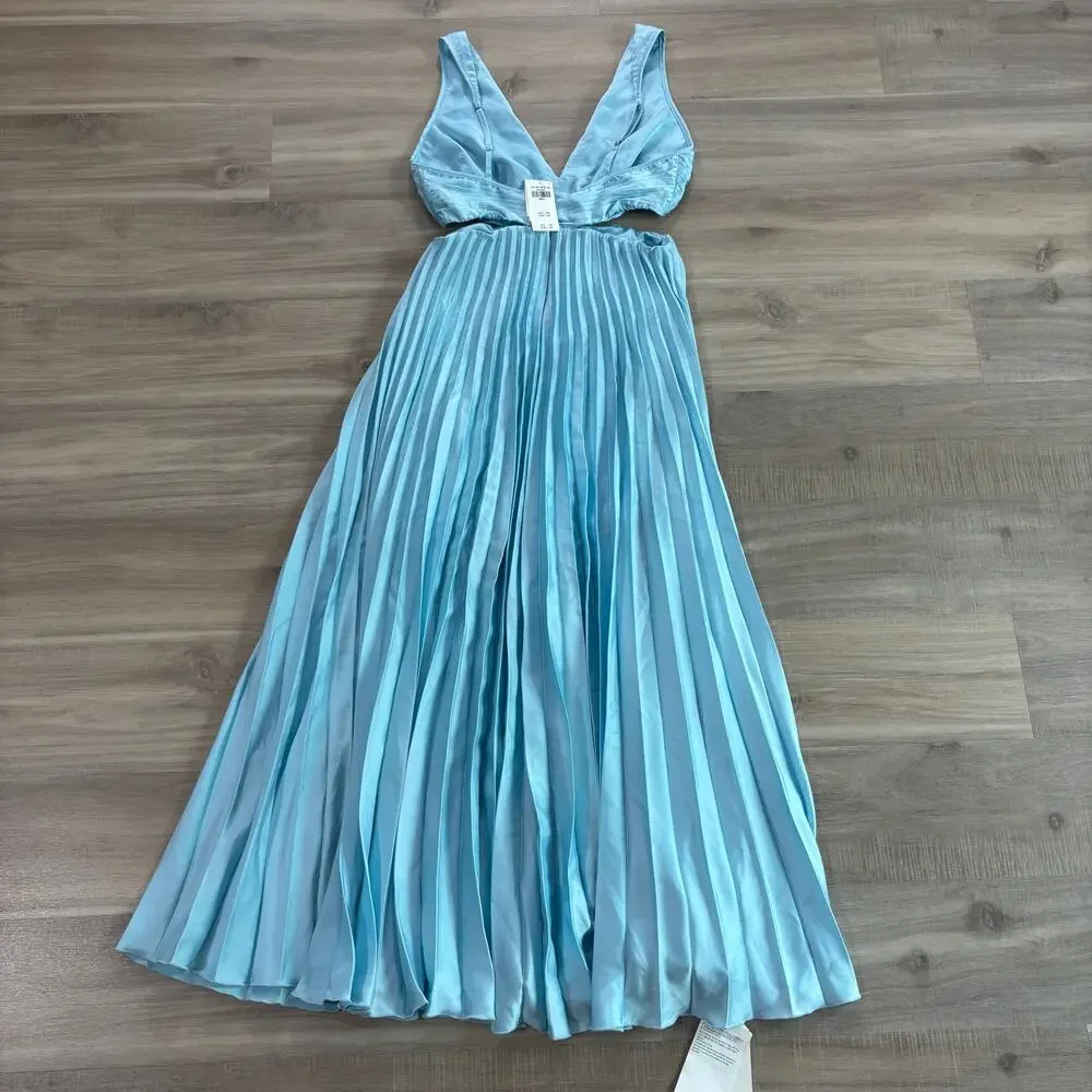 NWT Abercrombie & Fitch Giselle Pleated Cutout Maxi Dress Light Blue Women Small